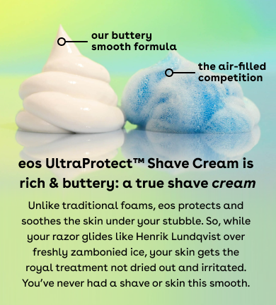 eos UltraProtect Men's Shave Cream buttery smooth formula compared to our air-filled competition