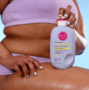 model holding vanilla cashmere body lotion