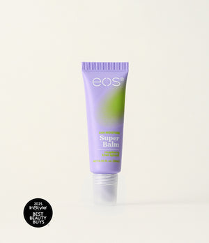 eos Super Balm tube on a white background with 'InStyle Best Beauty Buys' badge.