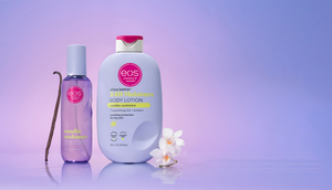 Two eos products on a gradient purple background