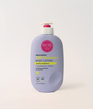 eos vanilla cashmere body lotion on white background