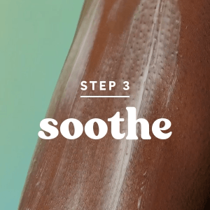 Step 3: Soothe with our Post-Shave Body Cream. Model rubbing in body cream on leg